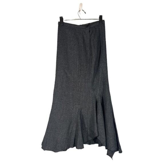 Isabel De Pedro Gray Virgin Wool Blend Asymmetrical Long Maxi Skirt Women Sz 4 - Picture 1 of 11
